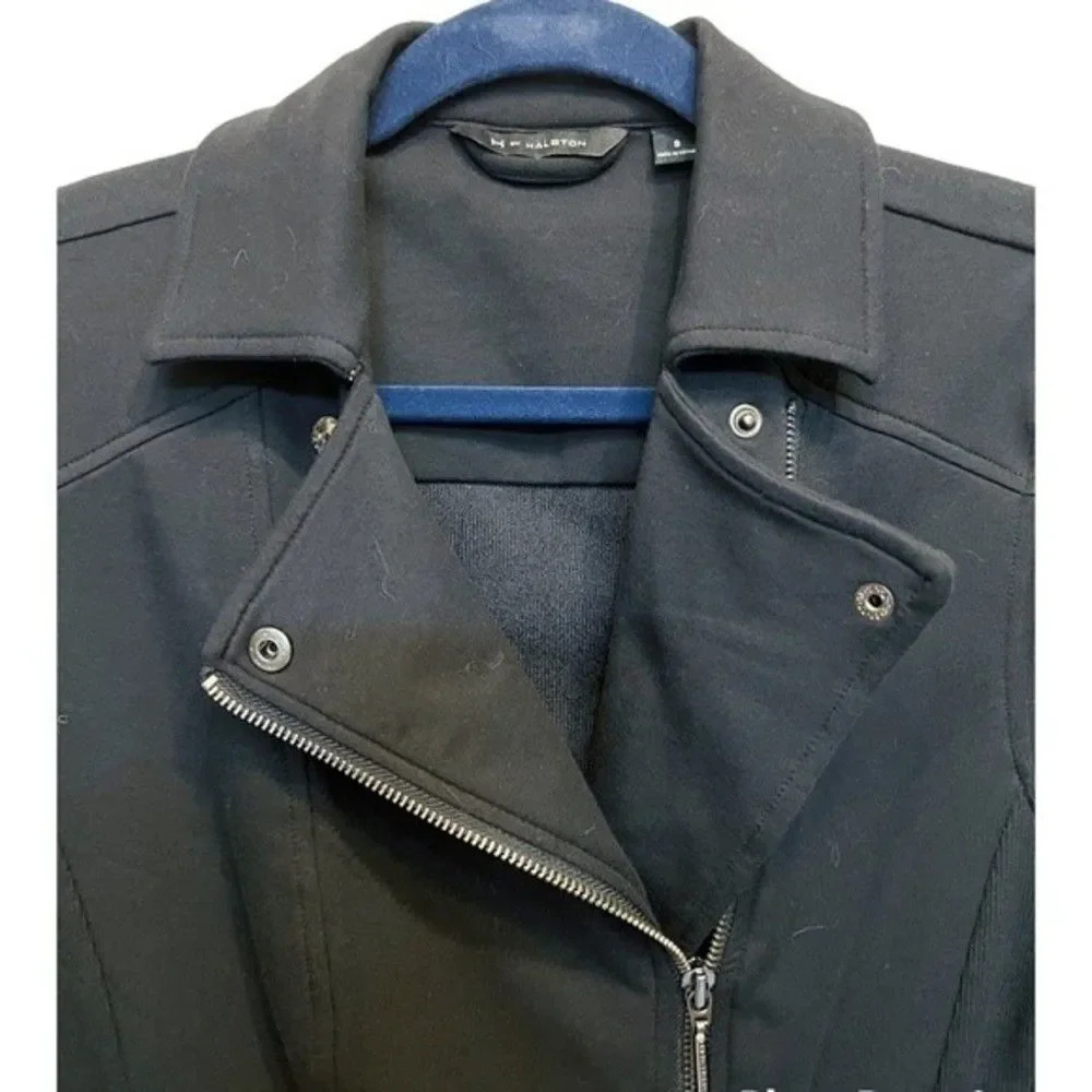 H By Halston French Terry Motorcycle Jacket With Rib Detail In Black Size 8 NWOT - Picture 3 of 10